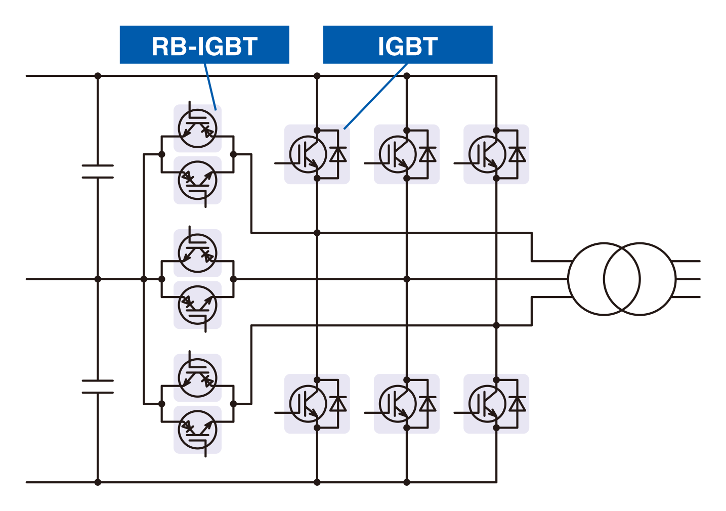 A-NPC 3级带RB-IGBT转换电路示例